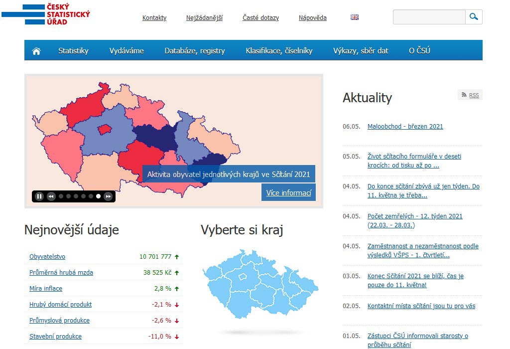 Сайт чешского статистического управления